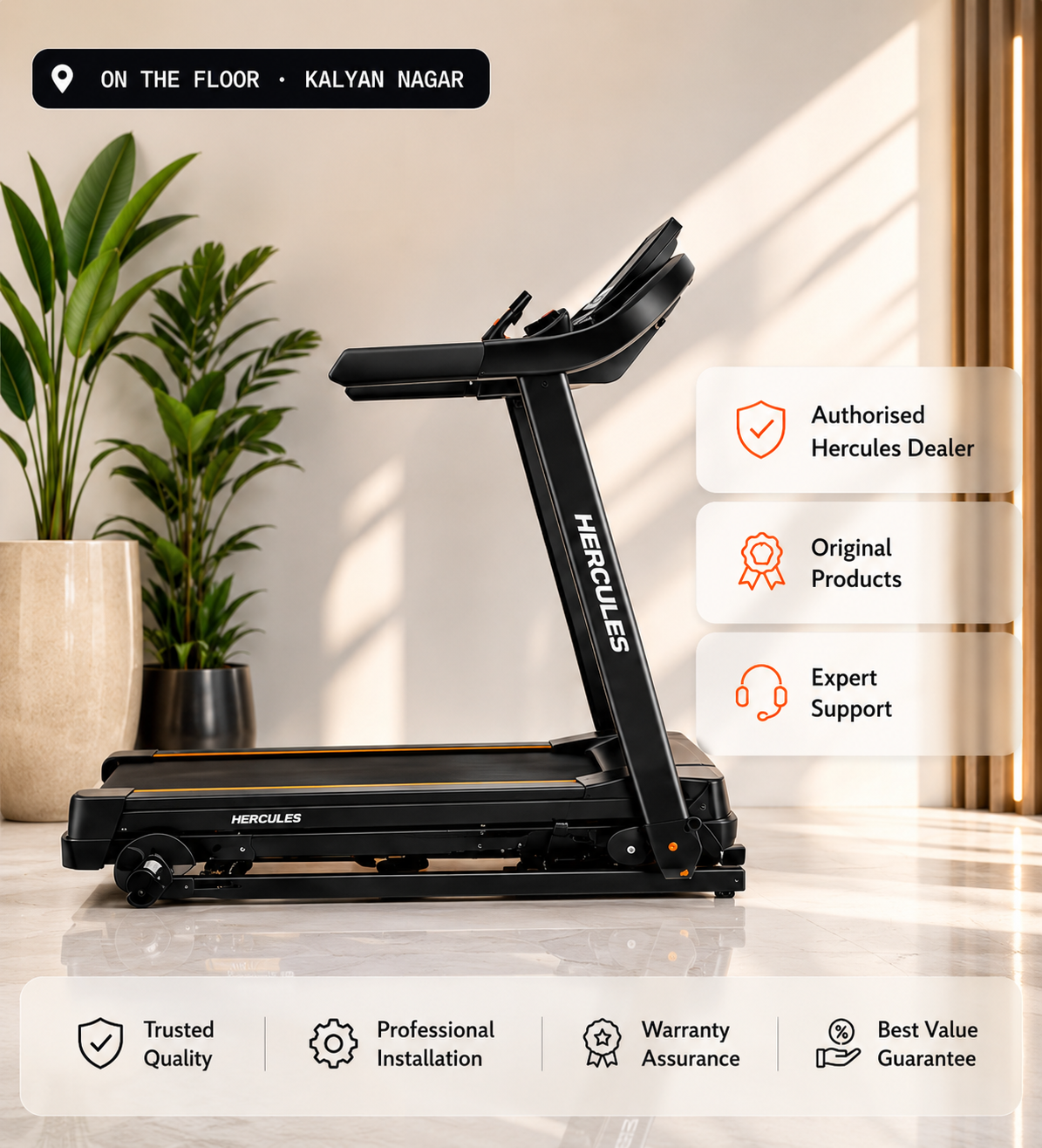 Hercules treadmill on the floor at Kalyan Nagar — Authorised Hercules Dealer, Original Products, Expert Support